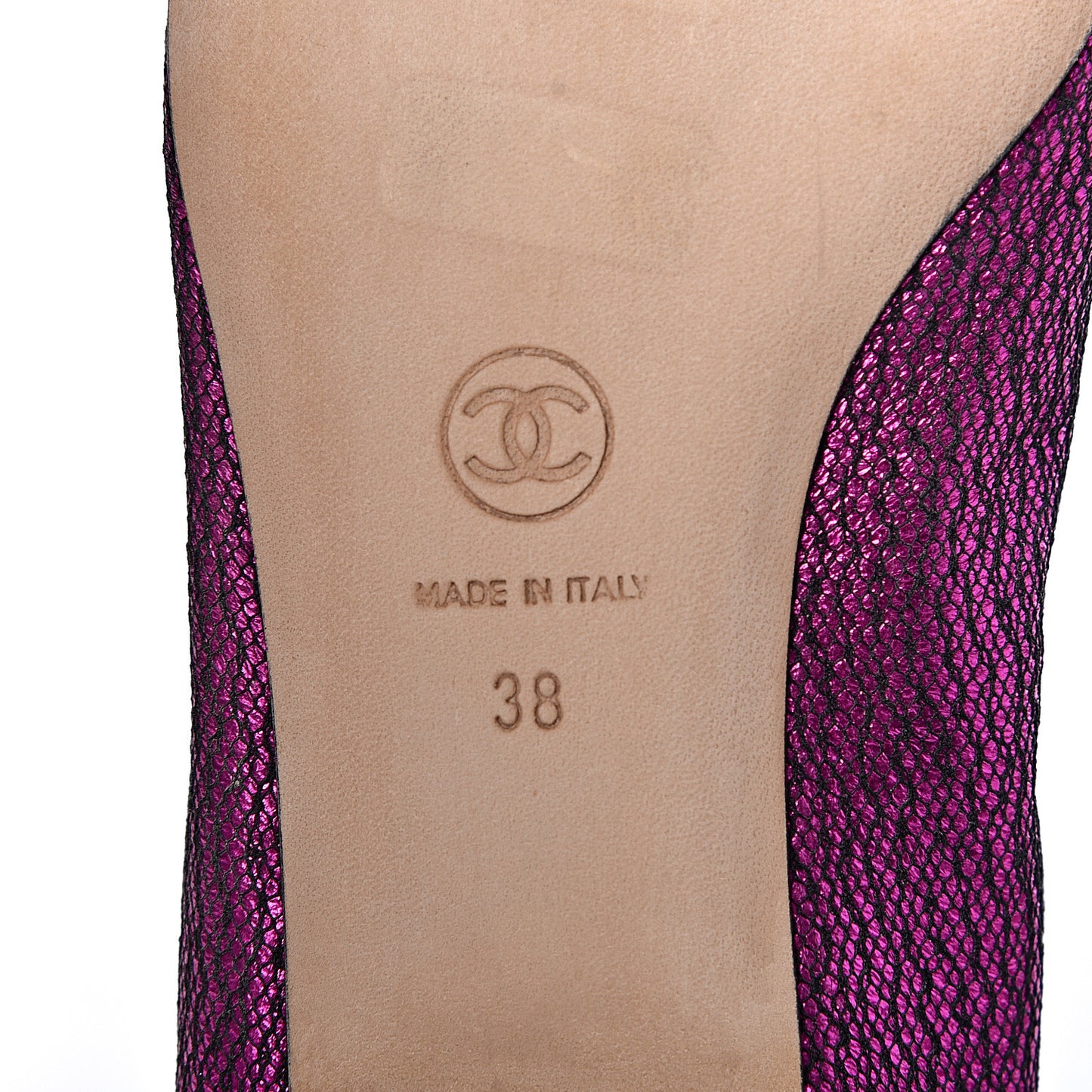 Metallic Lace Cap Toe Ballerina Flats 38 Fuchsia