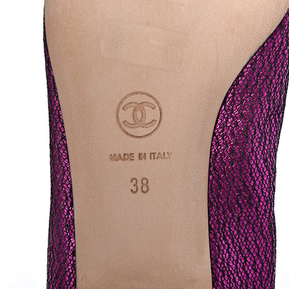 Chanel Metallic Lace Cap Toe Ballerina Flats 38 Fuchsia 8 of 9