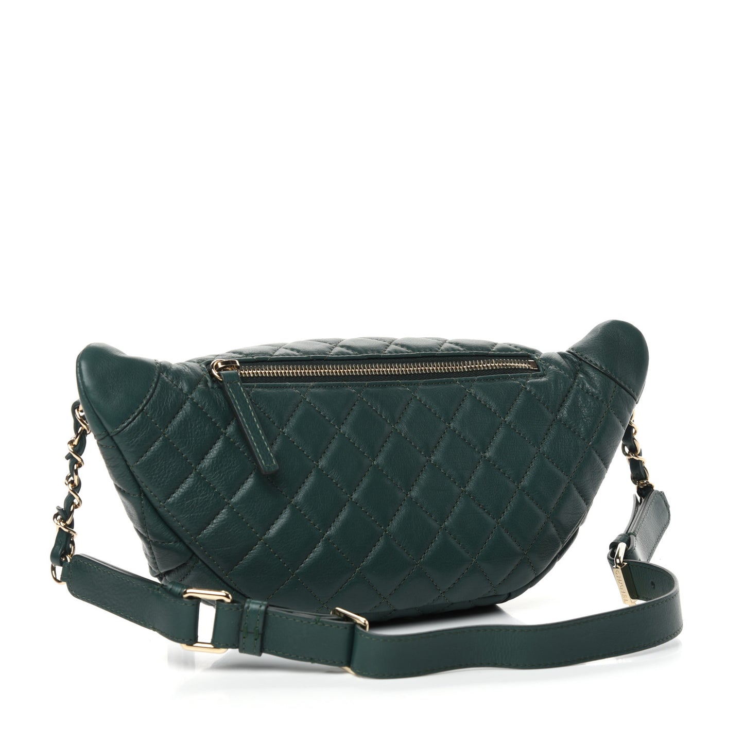 Calfskin Quilted Banane Waist Bag Fanny Pack Dark Green