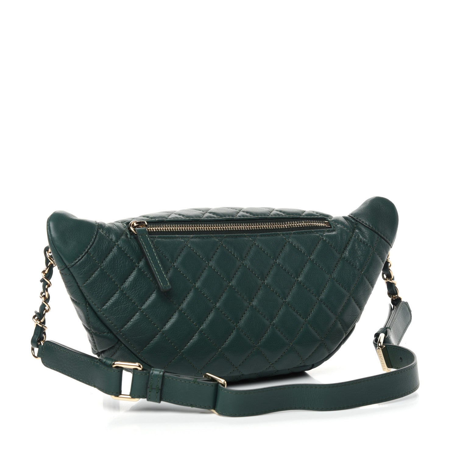 Chanel Calfskin Quilted Banane Waist Bag Fanny Pack Dark Green 3 of 12