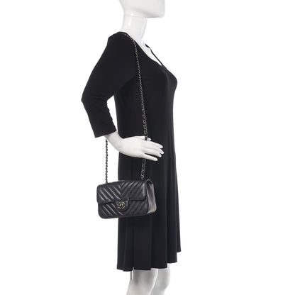 Chanel Iridescent Caviar Chevron Quilted Mini Rectangular Flap Black 2 of 9