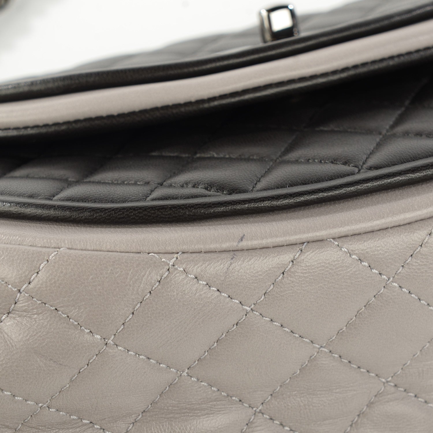 Chanel Lambskin Quilted Classic Twist Crescent Flap Black Grey 5 of 9