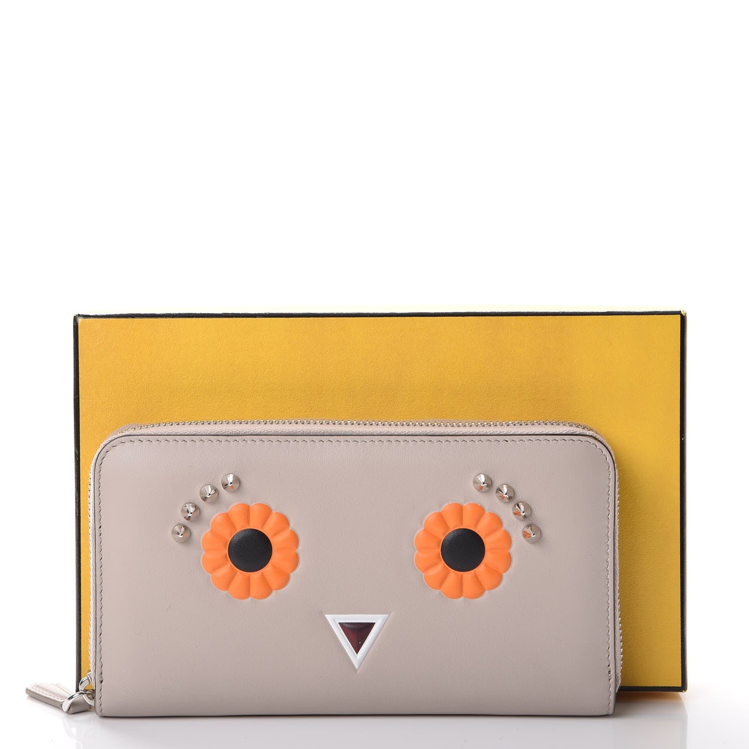 Fendi Vitello Century Lucido Hypnoteyes Studded Zip Around Wallet Grigio Polvere Arancio Multicolor 10 of 10