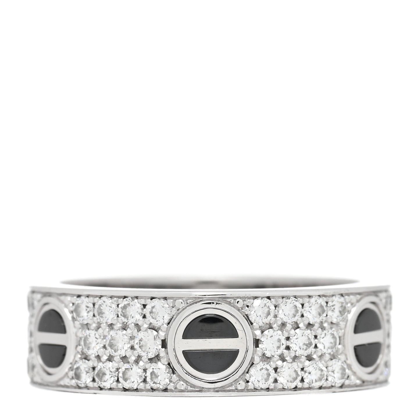 18K White Gold Diamond Ceramic LOVE Paved Ring 57 8