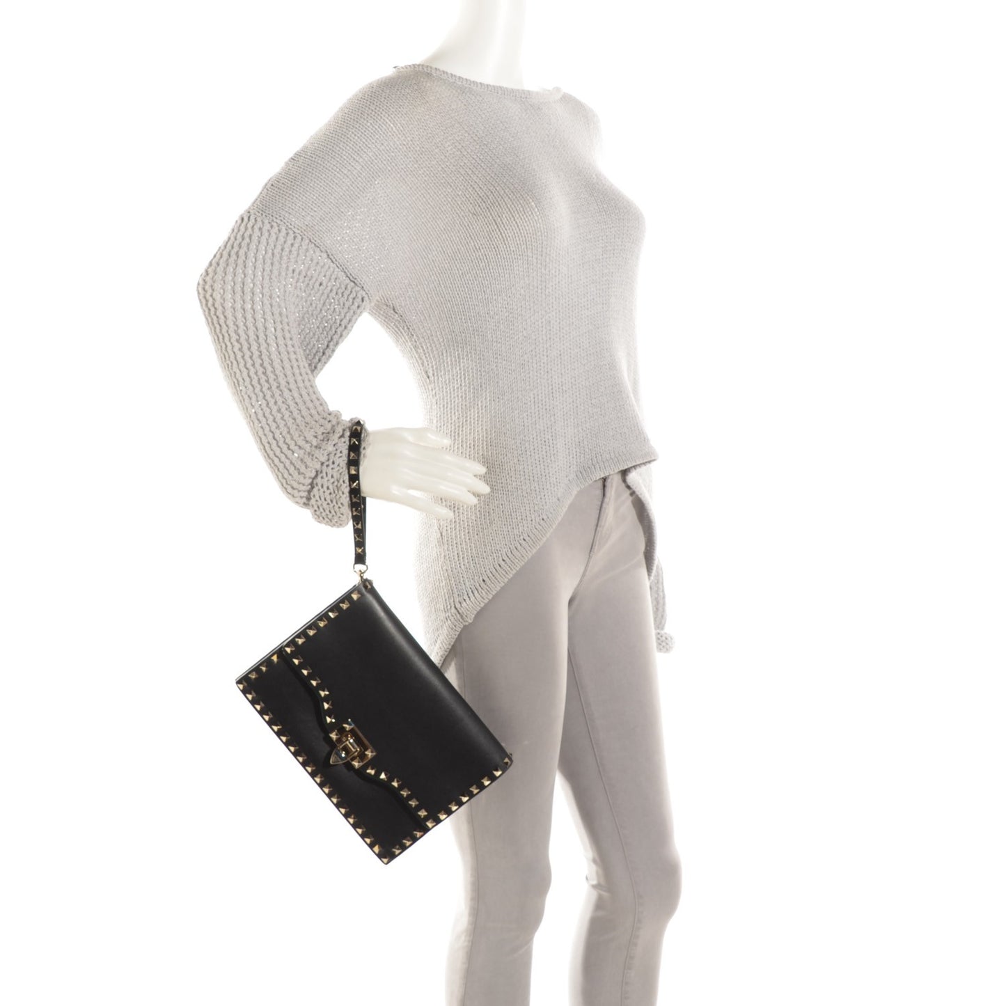 Nappa Rockstud Flip Lock Wristlet Clutch Black