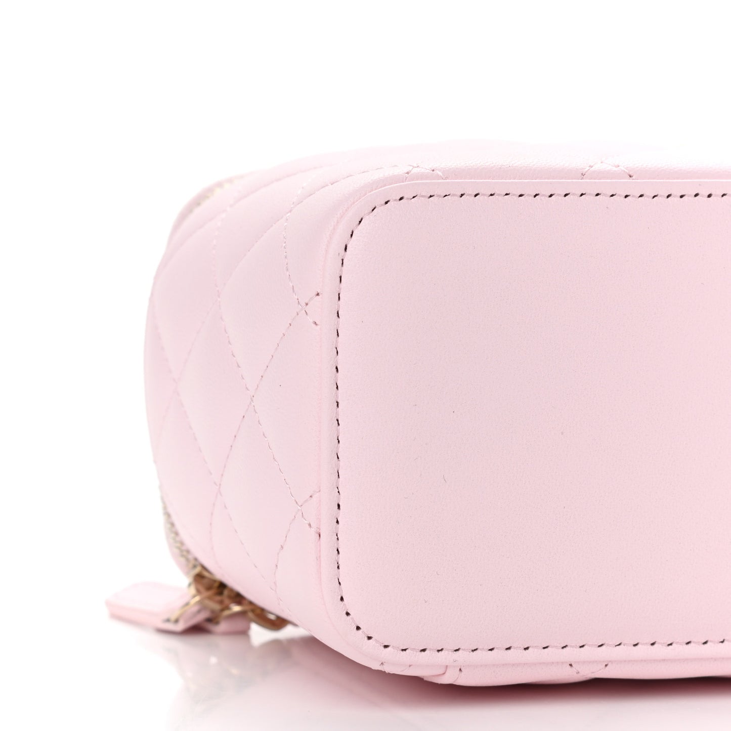 Lambskin Quilted Small Top Handle Vanity Case With Chain Light Pink
