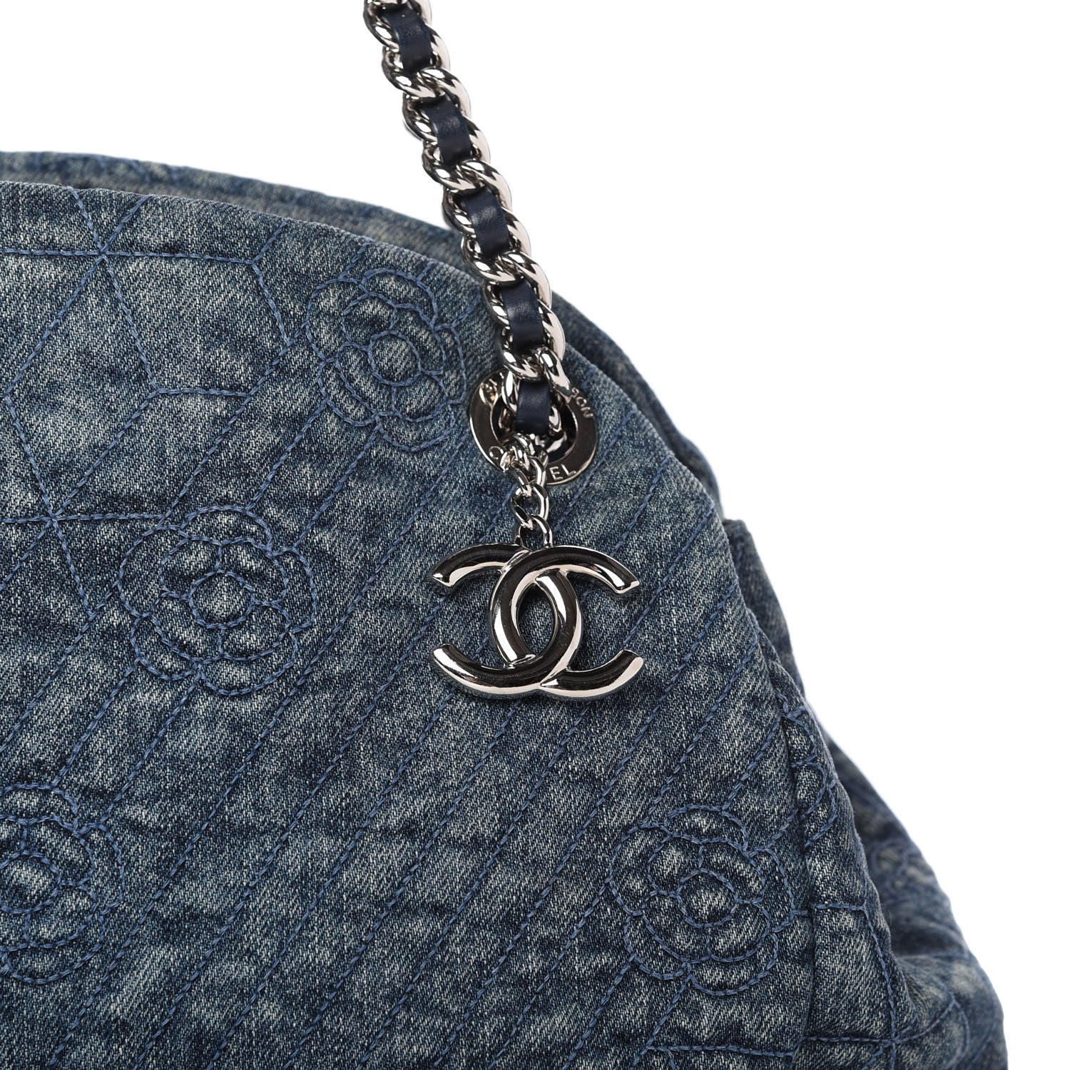 Chanel Denim Camellia Embroidered Large Just Mademoiselle Blue 10 of 10