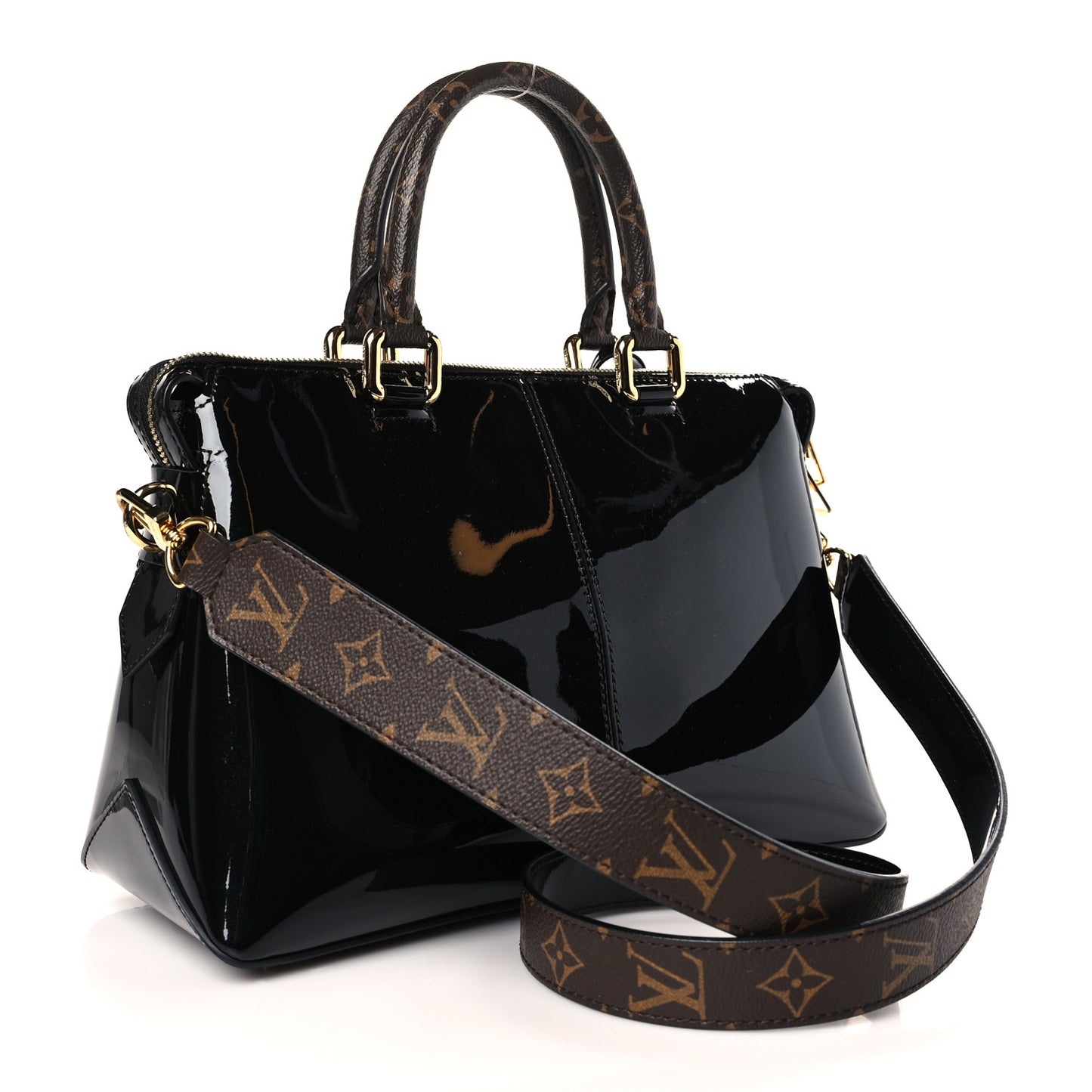 Patent Calfskin Miroir Tote Black