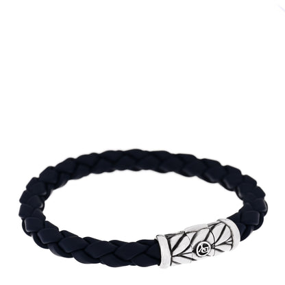 David Yurman Sterling Silver Leather Chevron Woven Bracelet Navy 2 of 4
