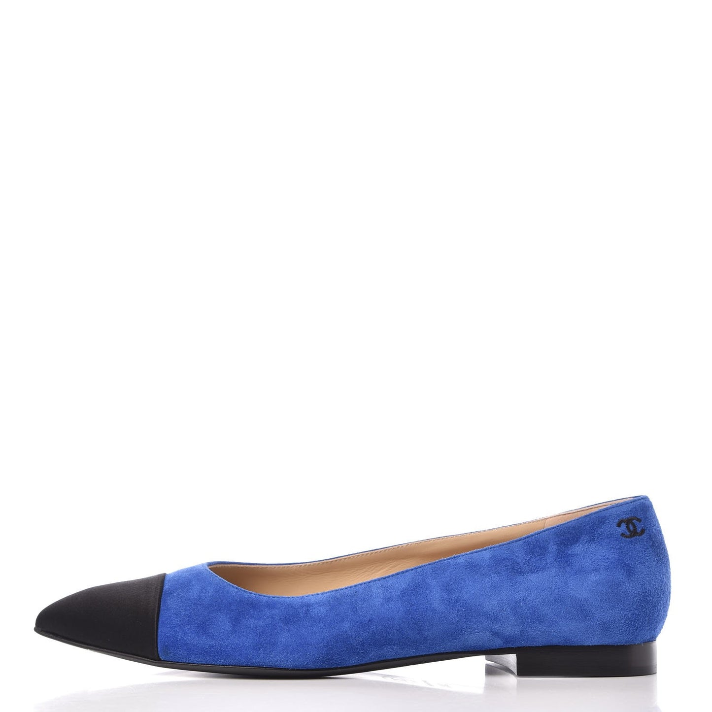 Suede Satin Cap Toe Gabrielle Ballerina Flats 39.5 Royal Blue Black