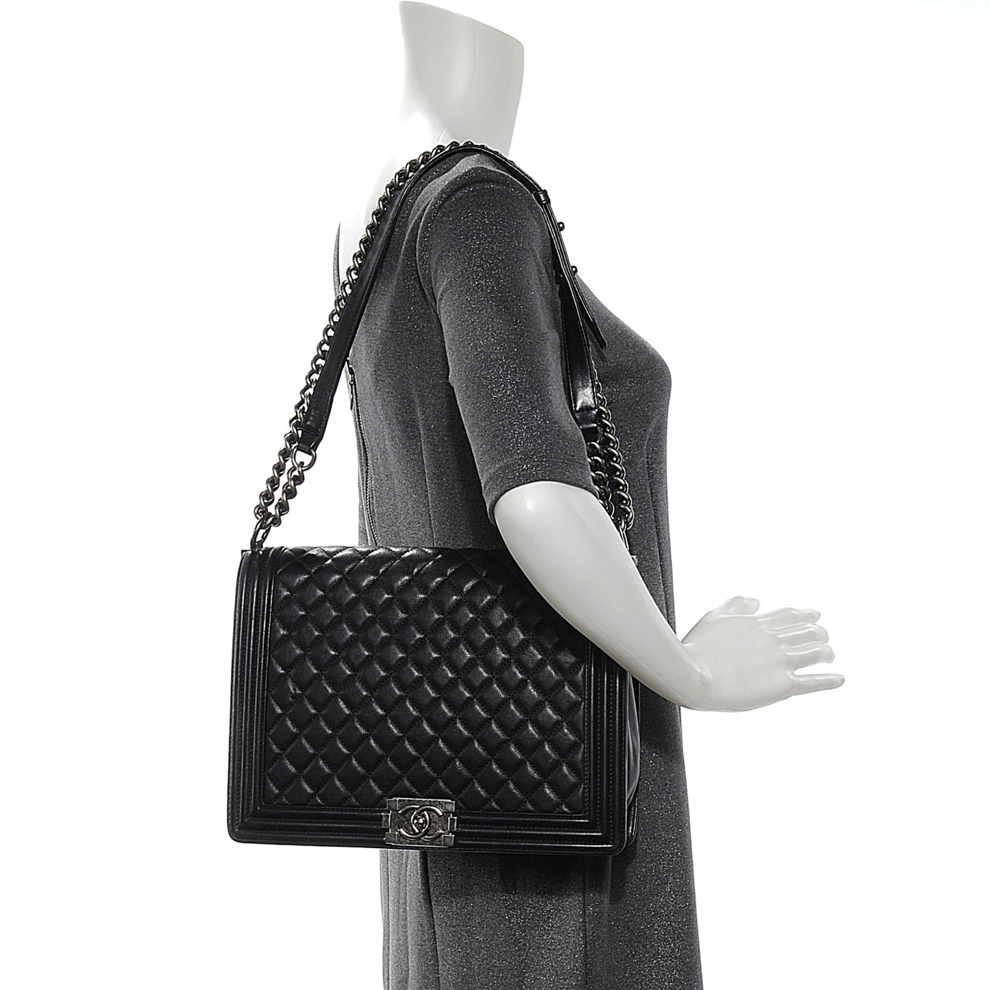 Calfskin Quilted Large Boy Flap Black