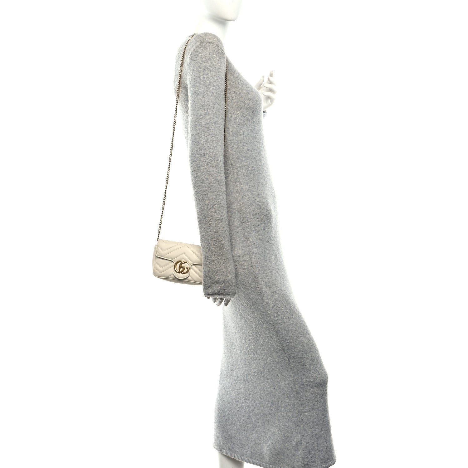 Gucci Calfskin Matelasse Super Mini GG Marmont Shoulder Bag White 2 of 10