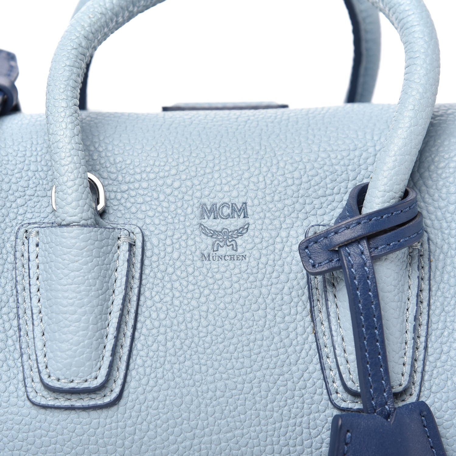 MCM Grained Calfskin Mini Milla Tote Blue 8 of 10