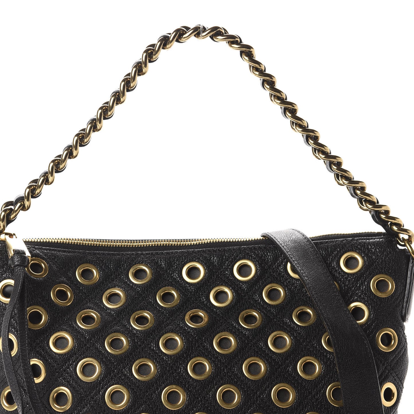 Goatskin Quilted Grommet Small Nomad Hobo Black