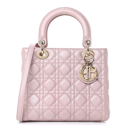 Christian Dior Pearly Lambskin Cannage Medium Lady Dior Lotus 1 of 5