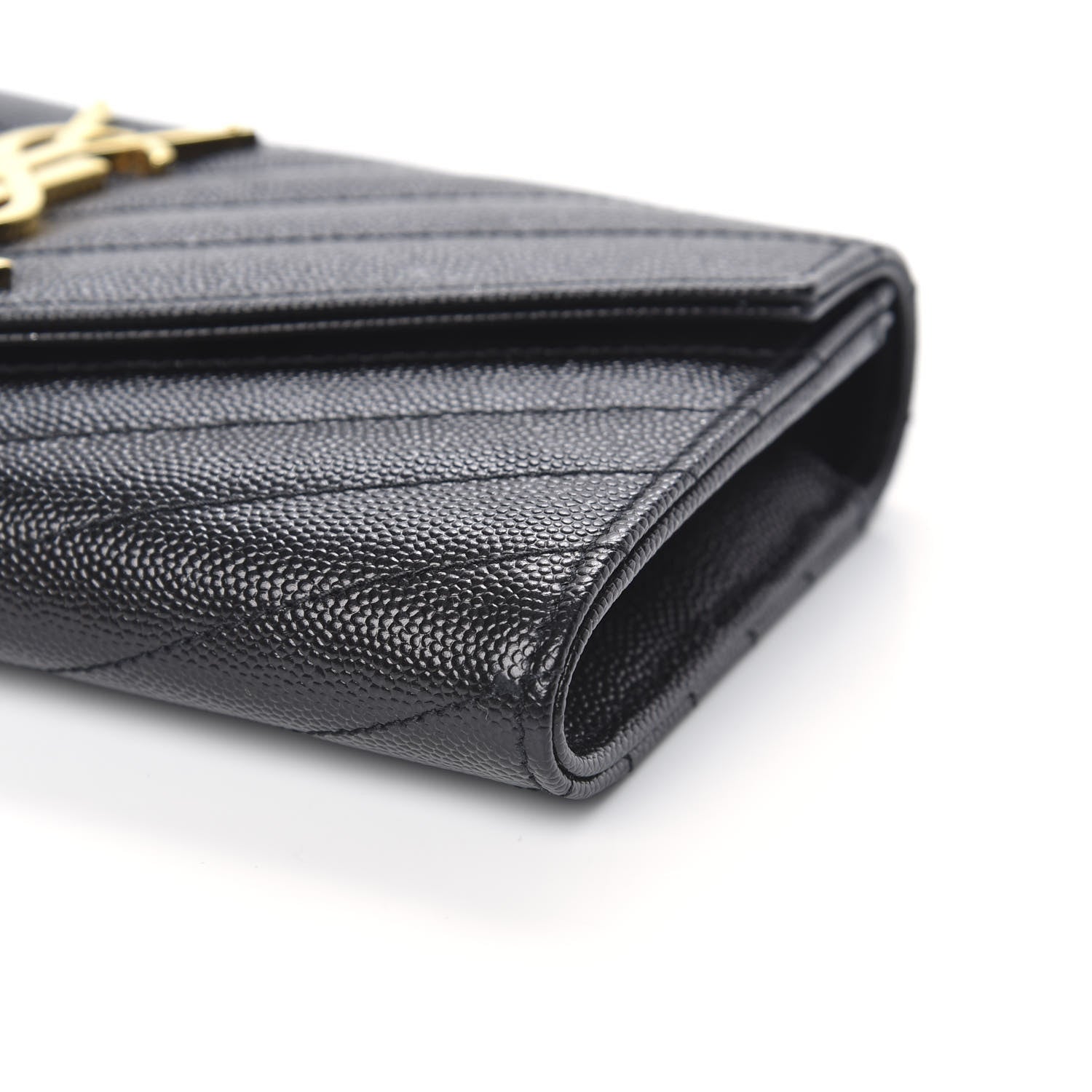 Saint Laurent Grain De Poudre Matelasse Chevron Monogram Flap Wallet Black 8 of 10