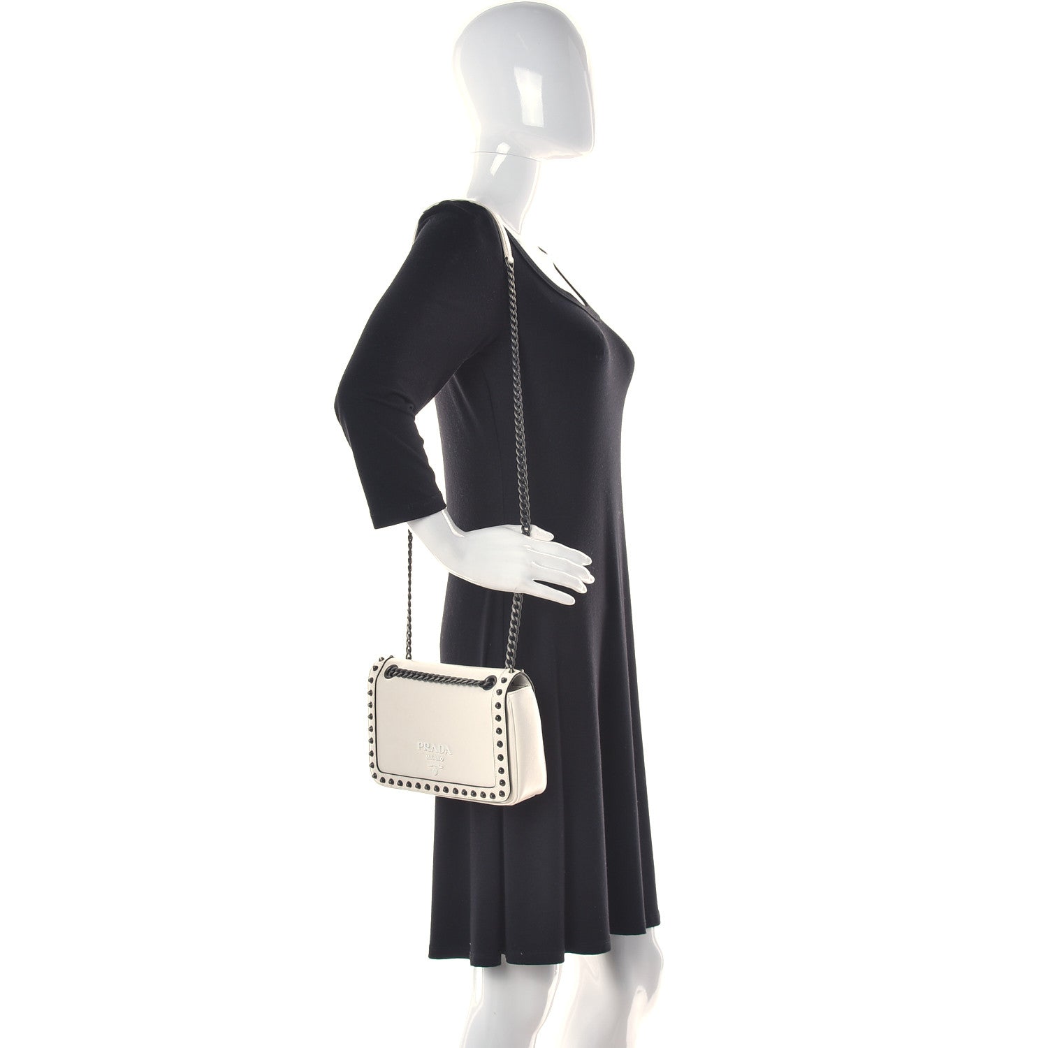 Prada Glace Calfskin Studded Crossbody White 2 of 10