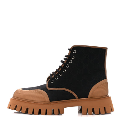 Gucci Monogram Miro Soft Calfskin Mens Lace Up Combat Boots 7.5 Black Koi Beige 1 of 9