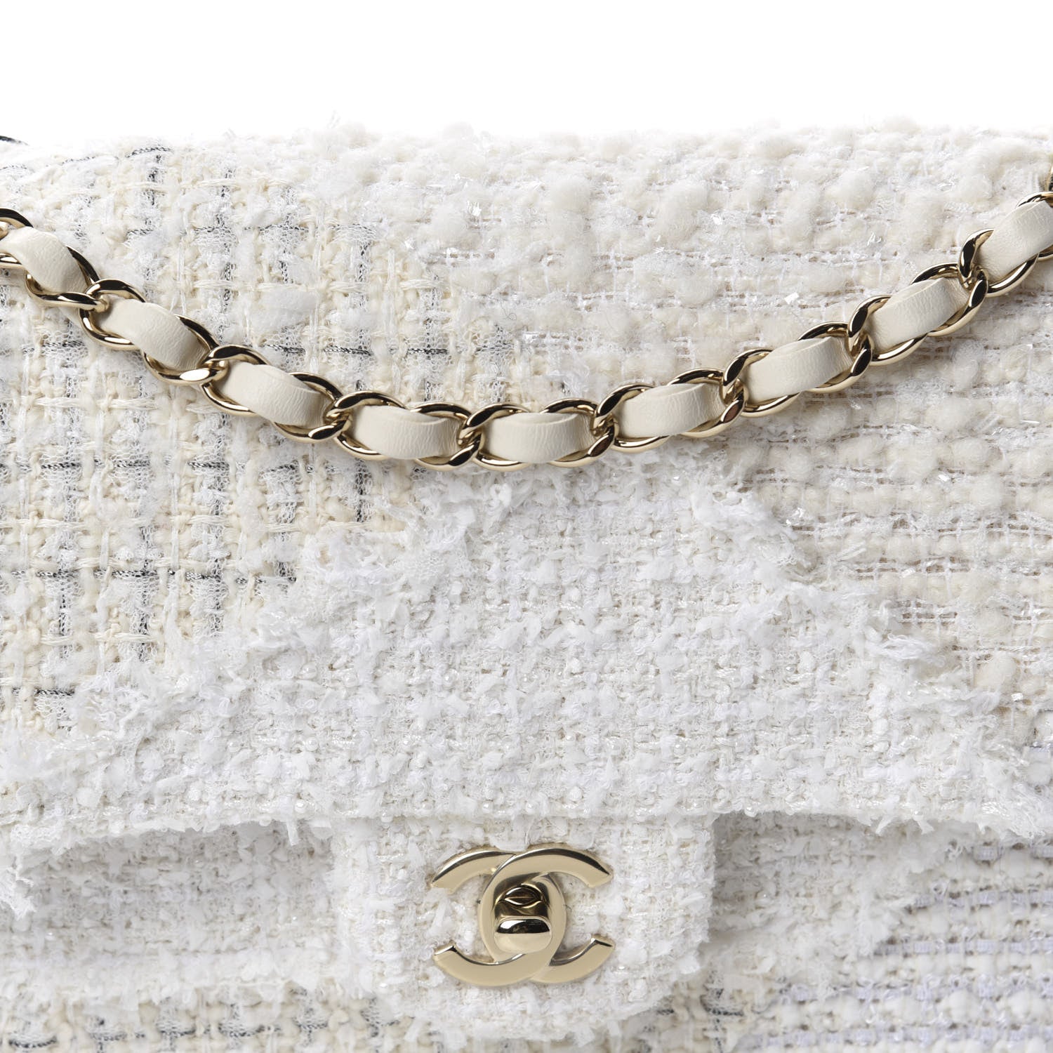 Chanel Tweed Patchwork Medium Double Flap White 10 of 11
