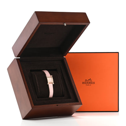 Hermes 18K Rose Gold Alligator Diamond Bezel Rose Opal 17.2mm Heure H Hour Quartz Watch Rose Pale 5 of 5