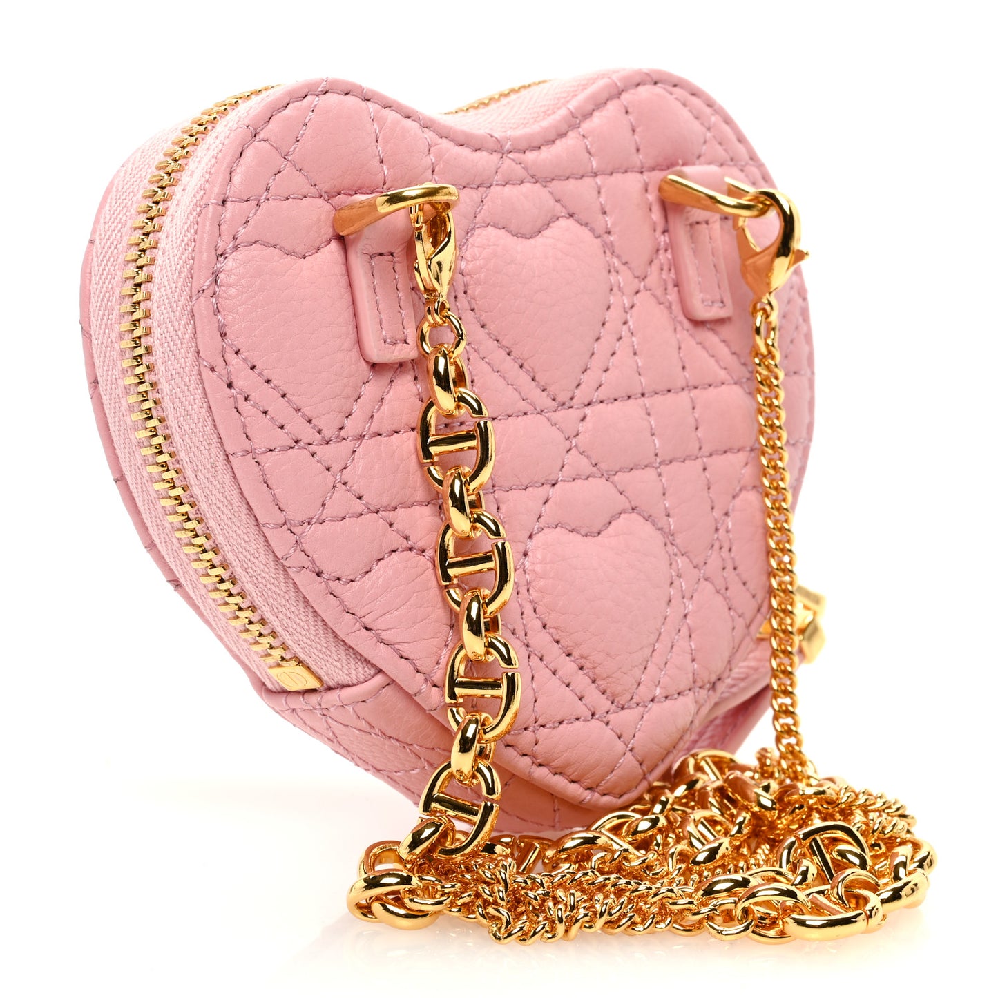 Calfskin Cannage Dioramour Caro Heart Pouch With Chain Old Rose