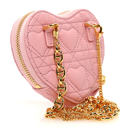 Christian Dior Calfskin Cannage Dioramour Caro Heart Pouch With Chain Old Rose 3 of 9