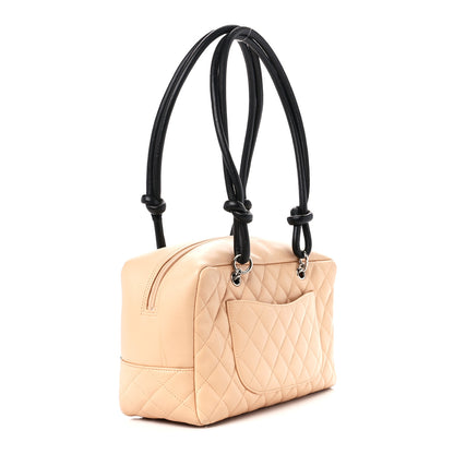 Chanel Calfskin Quilted Large Cambon Bowler Beige Black 3 of 10