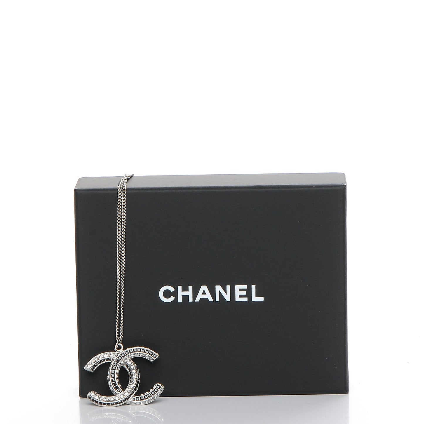 Baguette Crystal Large CC Necklace Silver Black