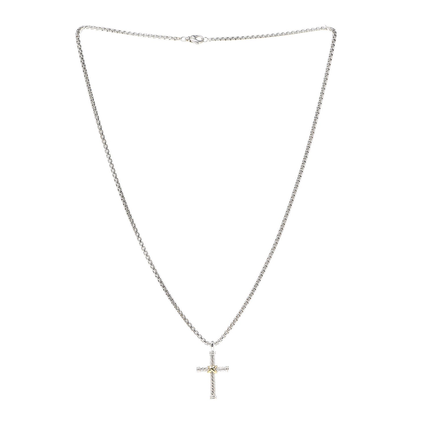 Sterling Silver 18K Yellow Gold 29mm Cable Cross Pendant Necklace