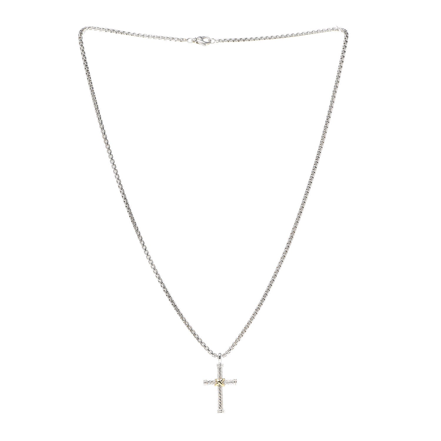 David Yurman Sterling Silver 18K Yellow Gold 29mm Cable Cross Pendant Necklace 3 of 5