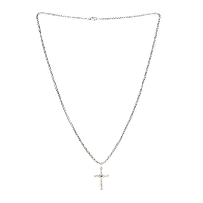 David Yurman Sterling Silver 18K Yellow Gold 29mm Cable Cross Pendant Necklace 3 of 5