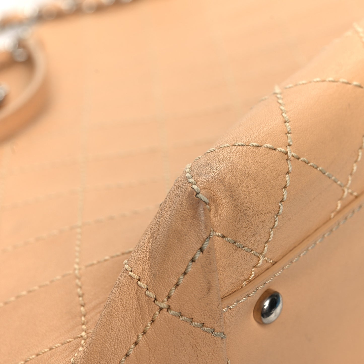 Calfskin Stitched Large Shopping Tote Beige