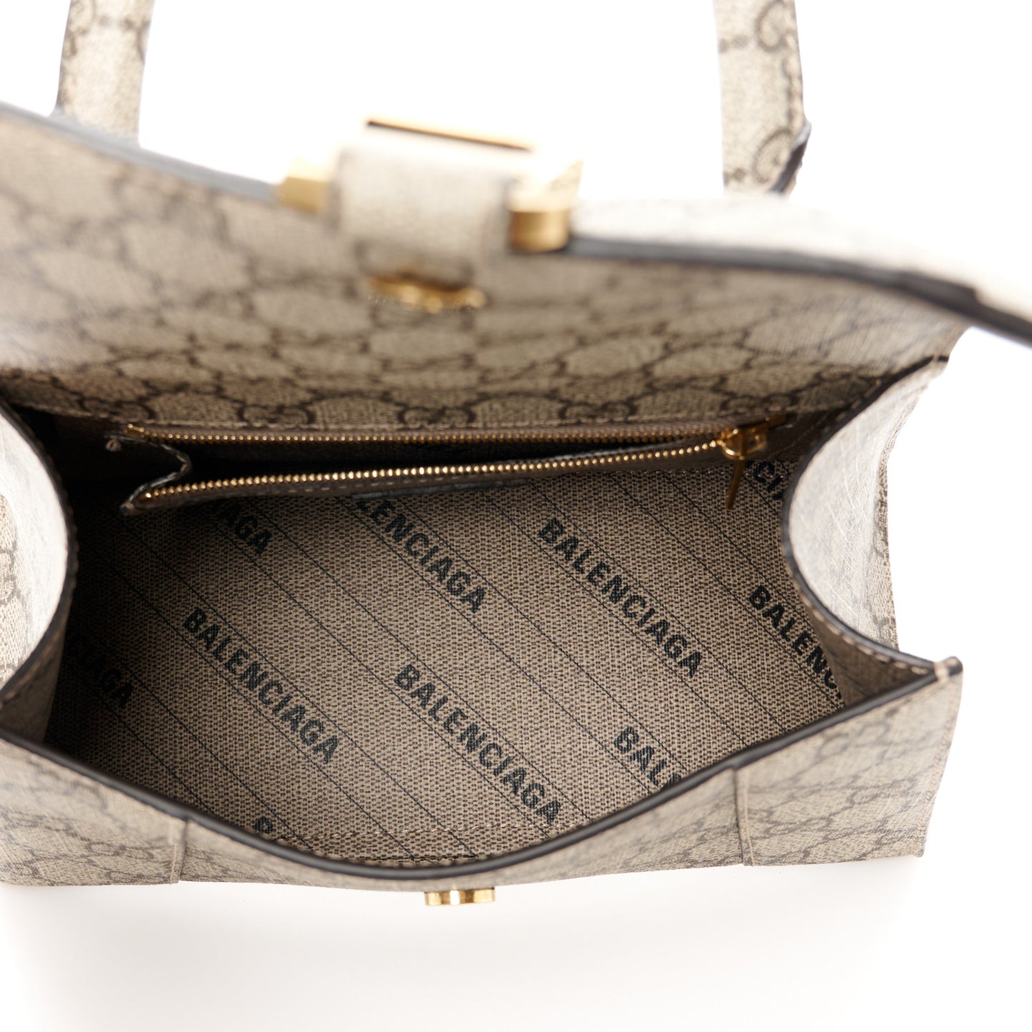 X GUCCI GG Supreme Monogram Small Hourglass Top Handle Bag Beige Ebony