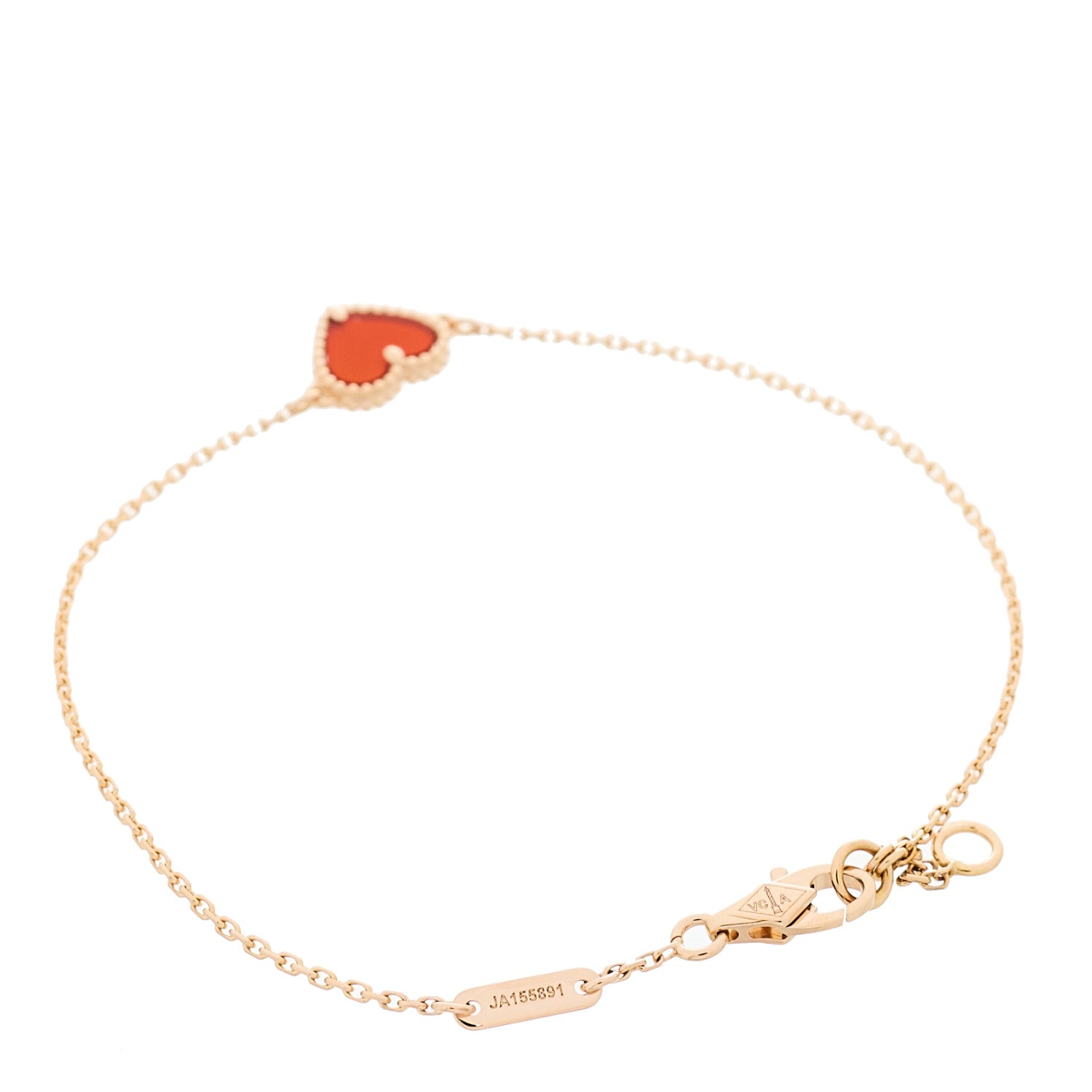 Van Cleef & Arpels 18K Rose Gold Carnelian Sweet Alhambra Heart Bracelet 2 of 5