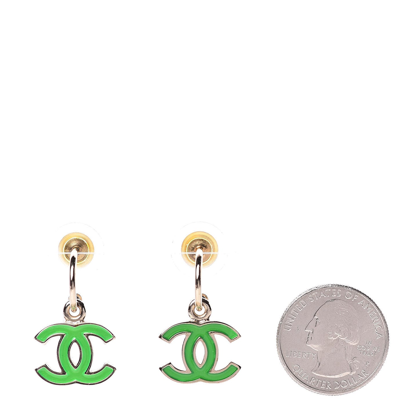 Enamel CC Dangle Earrings Green Gold