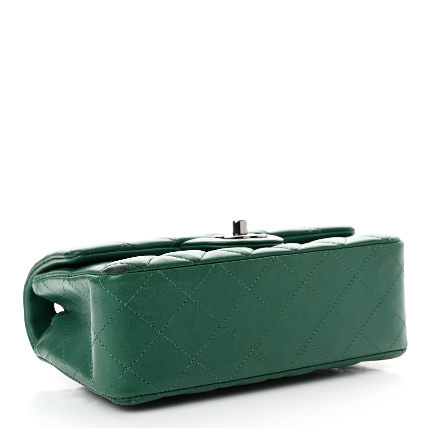 Lambskin Quilted Mini Rectangular Flap Dark Green