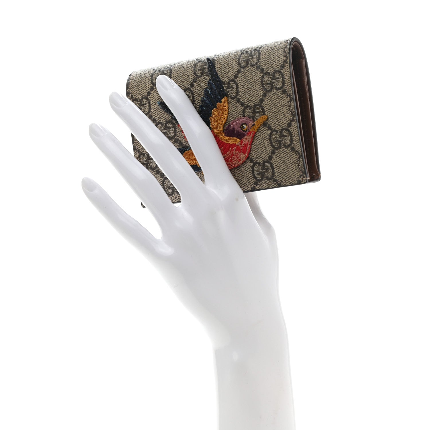 Gucci GG Supreme Monogram Bird Embroidered Card Case Beige 2 of 8