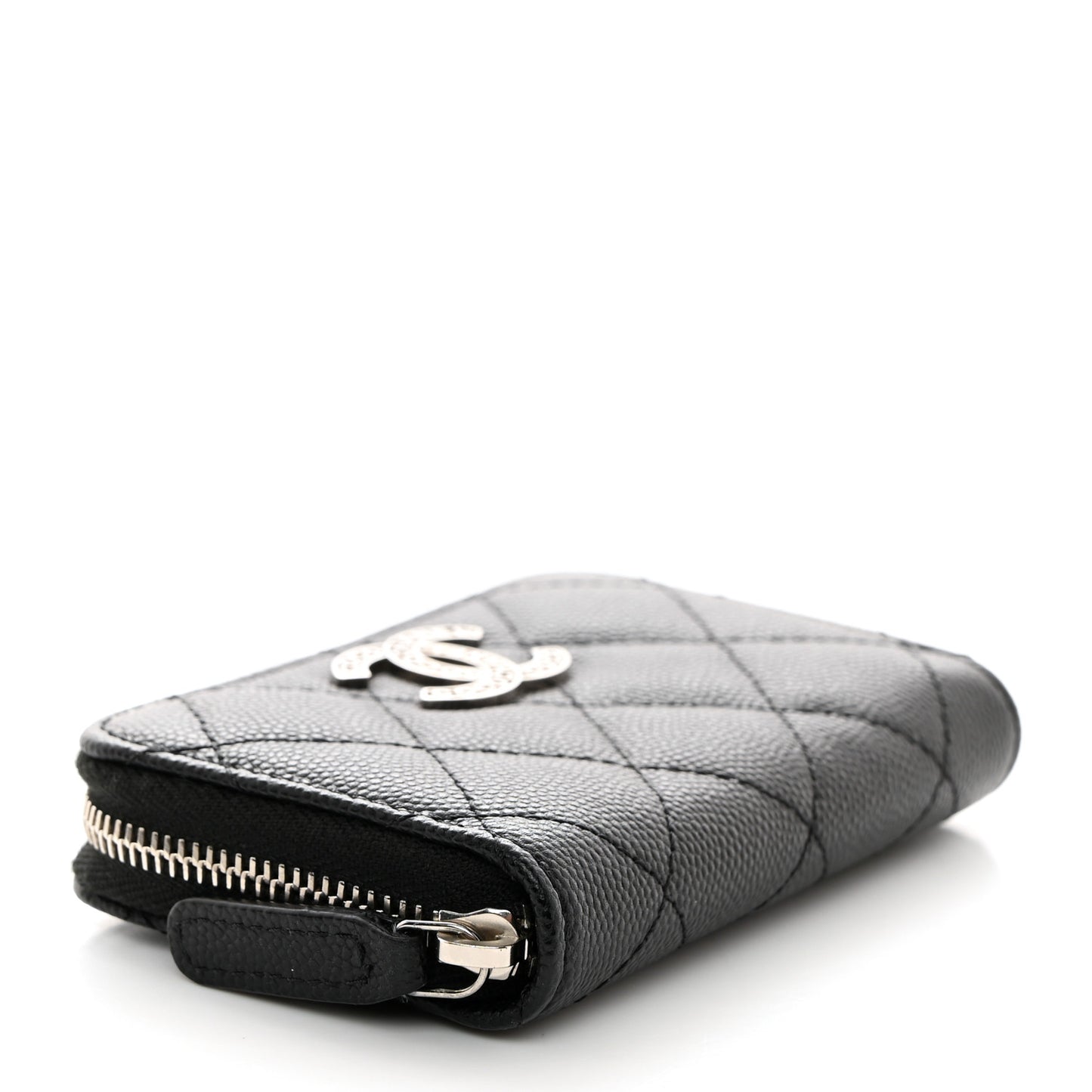 Caviar Quilted Coco Chanel Logo CC Zip Coin Purse Black