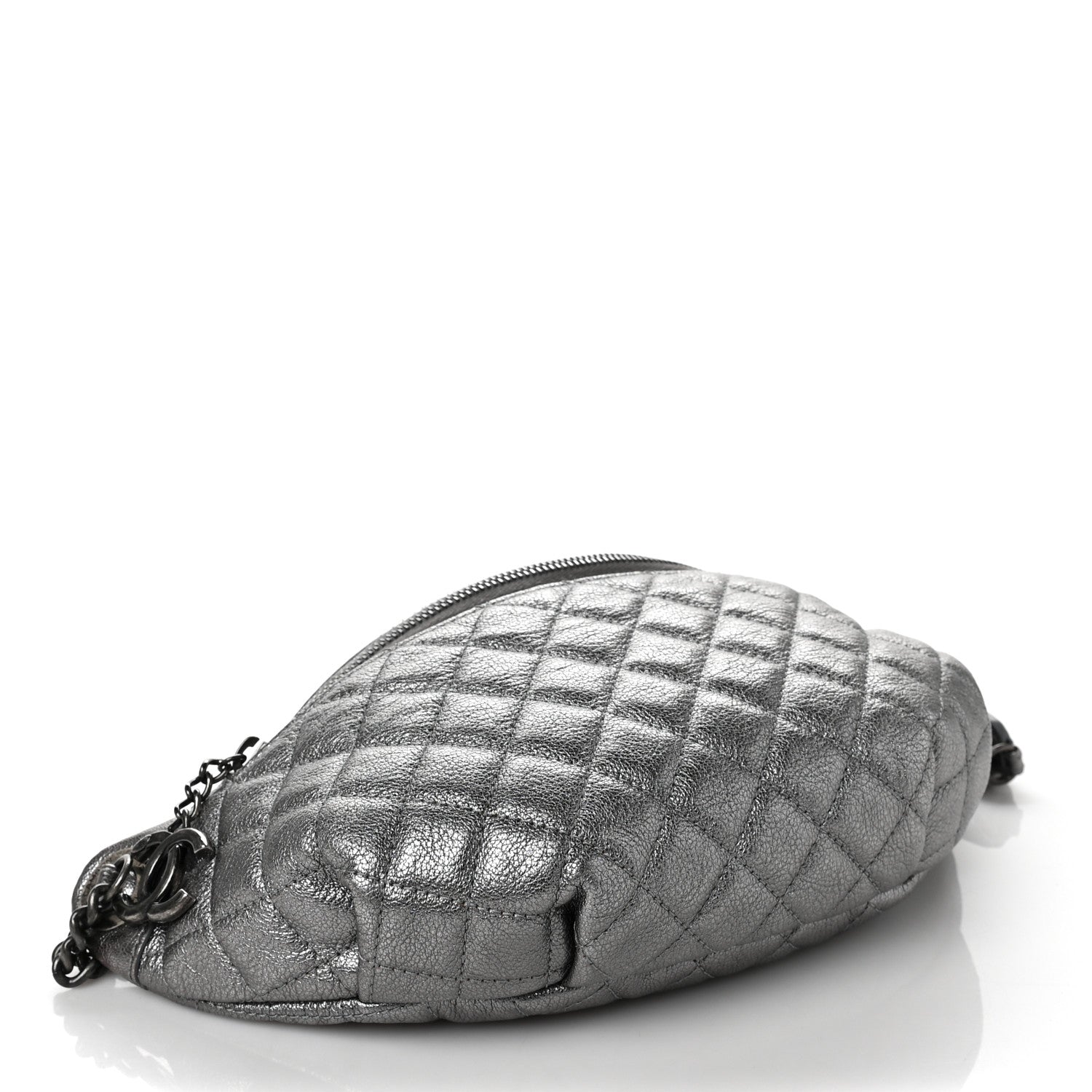 Chanel Metallic Calfskin Quilted Banane Waist Bag Fanny Pack Silver 4 of 10