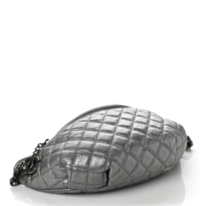 Chanel Metallic Calfskin Quilted Banane Waist Bag Fanny Pack Silver 4 of 10