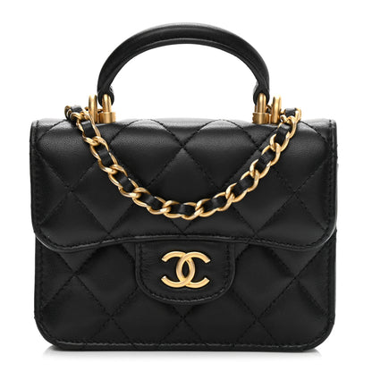 Chanel Lambskin Quilted Top Handle Flap Coin Purse With Chain Black 1 of 12