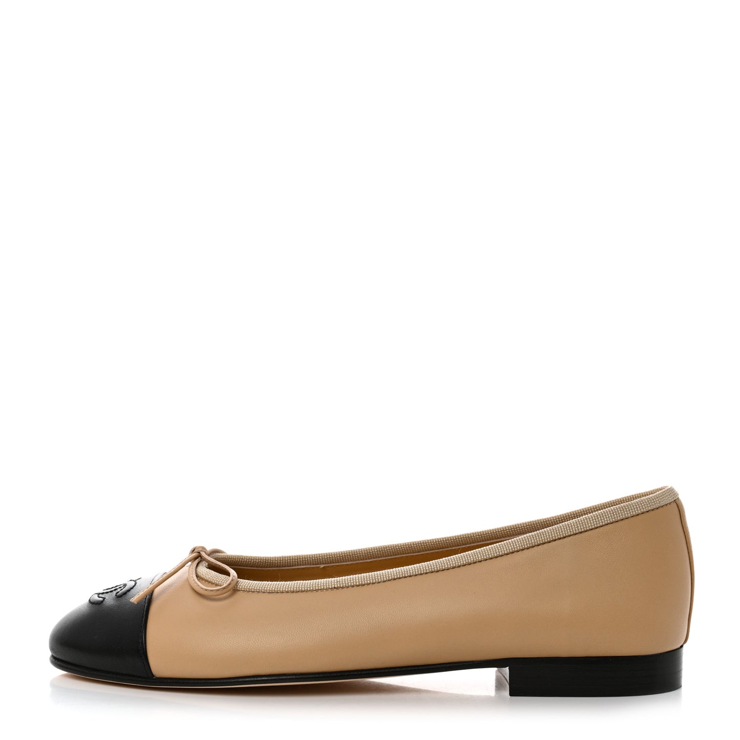 Lambskin Cap Toe CC Ballerina Flats 36.5 Beige Black