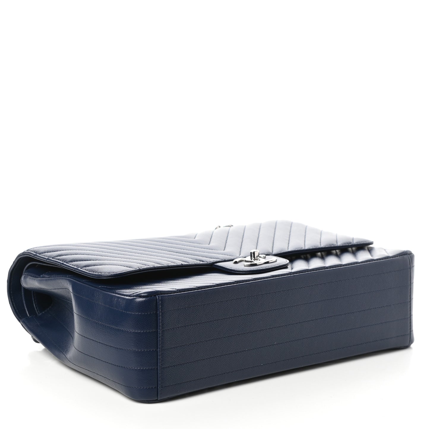 Caviar Chevron Quilted Maxi Double Flap Navy