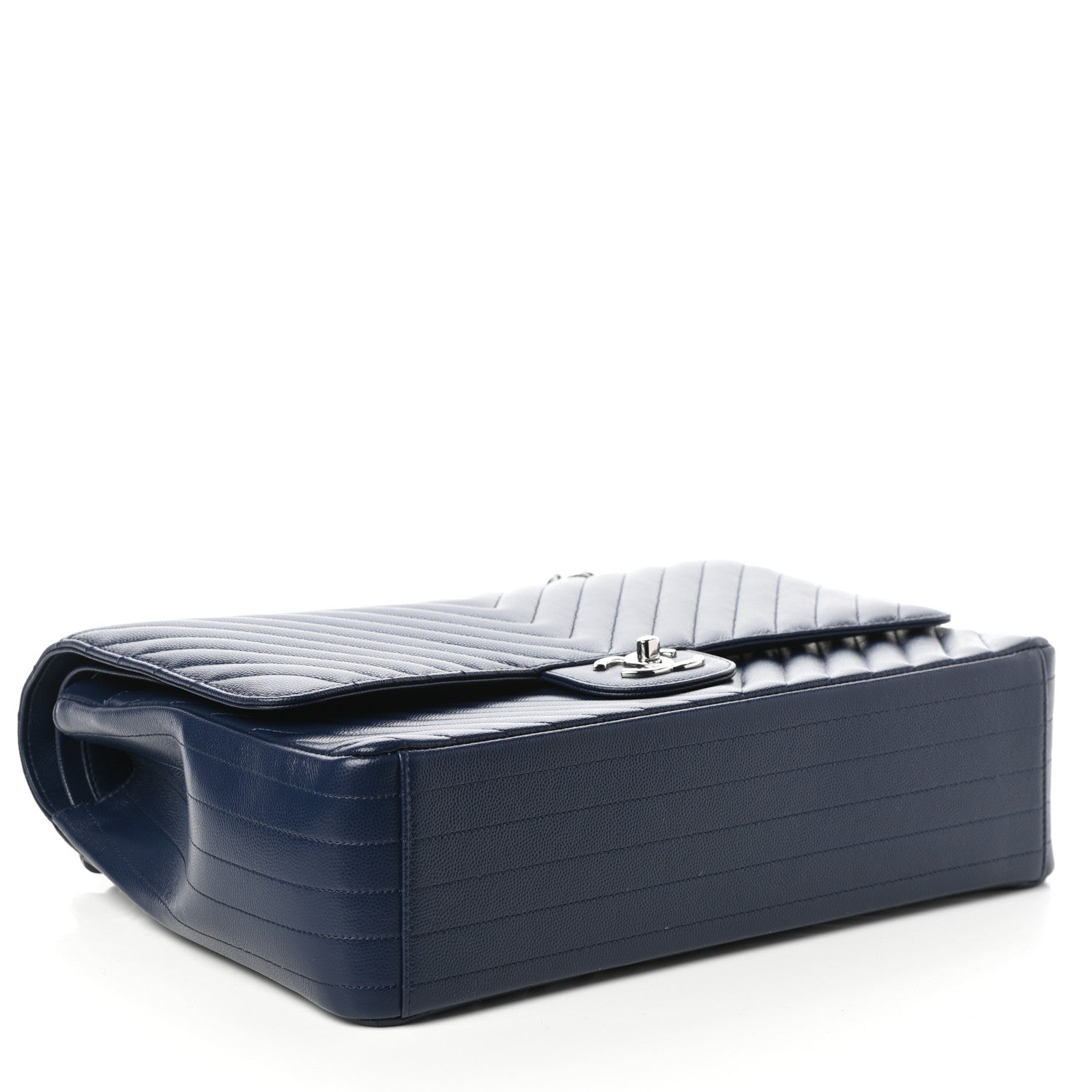 Chanel Caviar Chevron Quilted Maxi Double Flap Navy 4 of 10