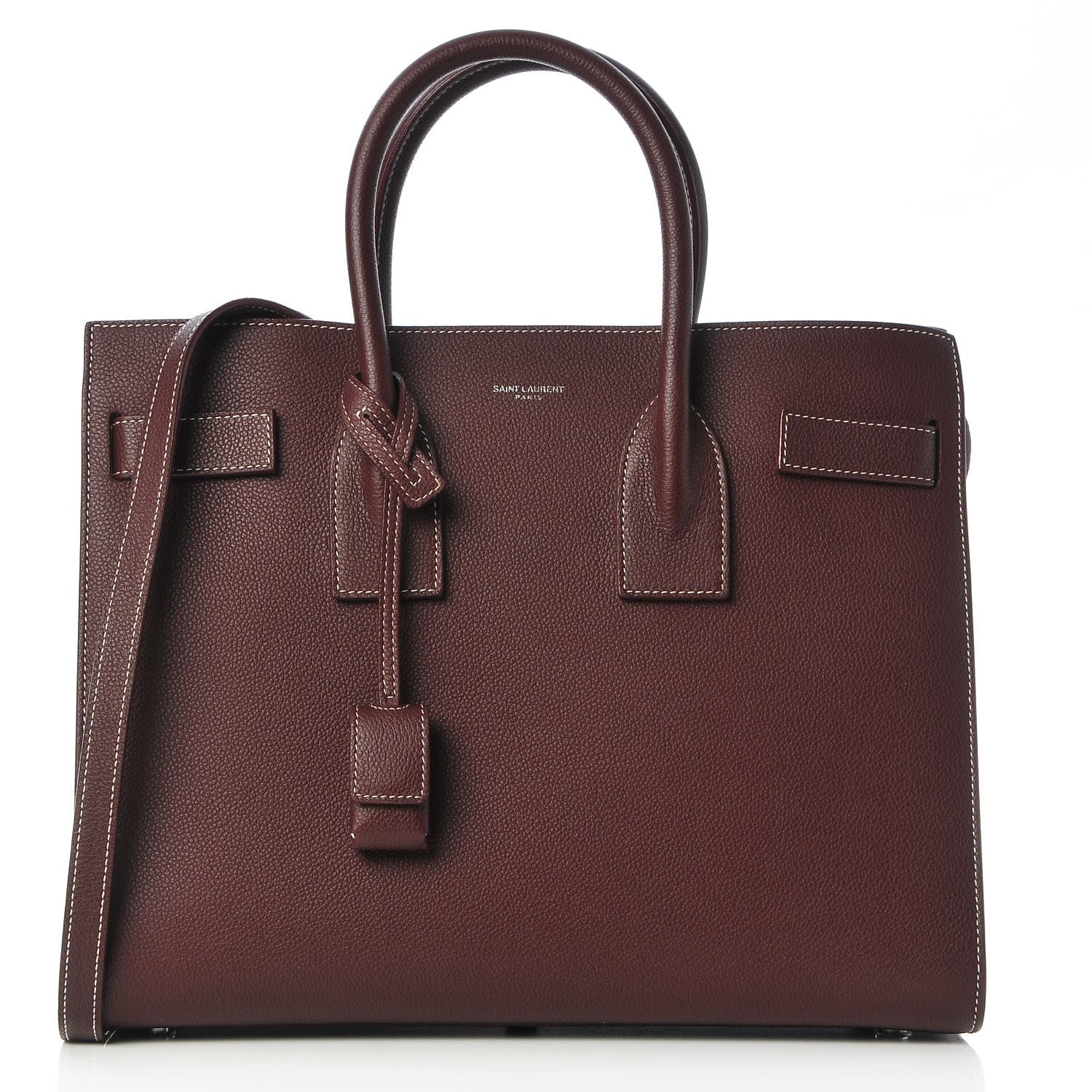 Saint Laurent Grained Calfskin Topstitch Small Classic Sac De Jour Rouge Legion 1 of 8