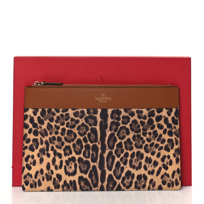 Valentino Garavani Calfskin Leopard Print City Safari Large Pouch Brown 10 of 10