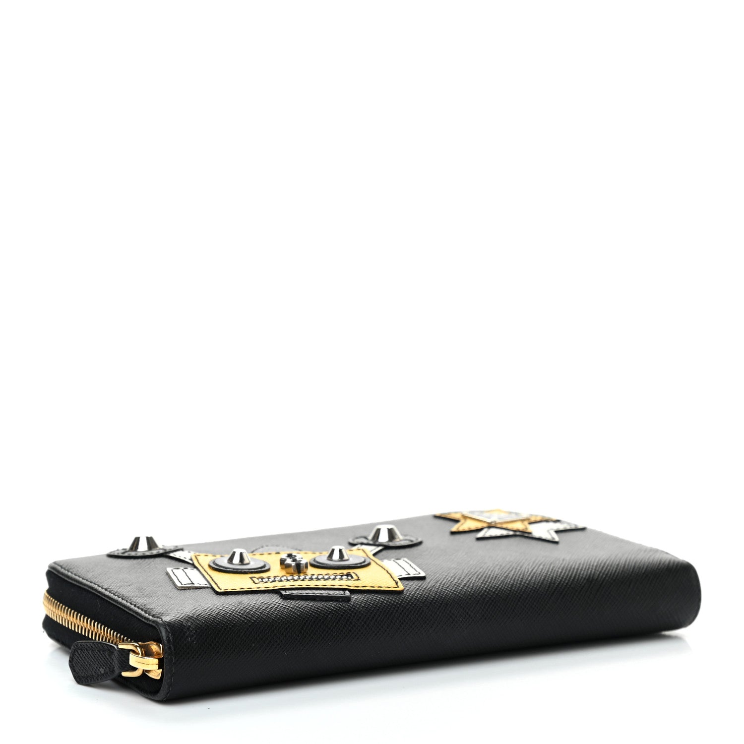 Prada Saffiano Robot Continental Zip Around Wallet Black 4 of 8