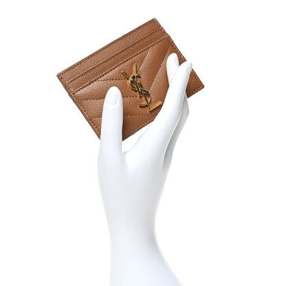 Saint Laurent Grain De Poudre Matelasse Chevron Monogram Credit Card Case Natural Dark 2 of 11