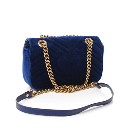 Gucci Velvet Matelasse Mini GG Marmont Shoulder Bag Cobalt Blue 2 of 9