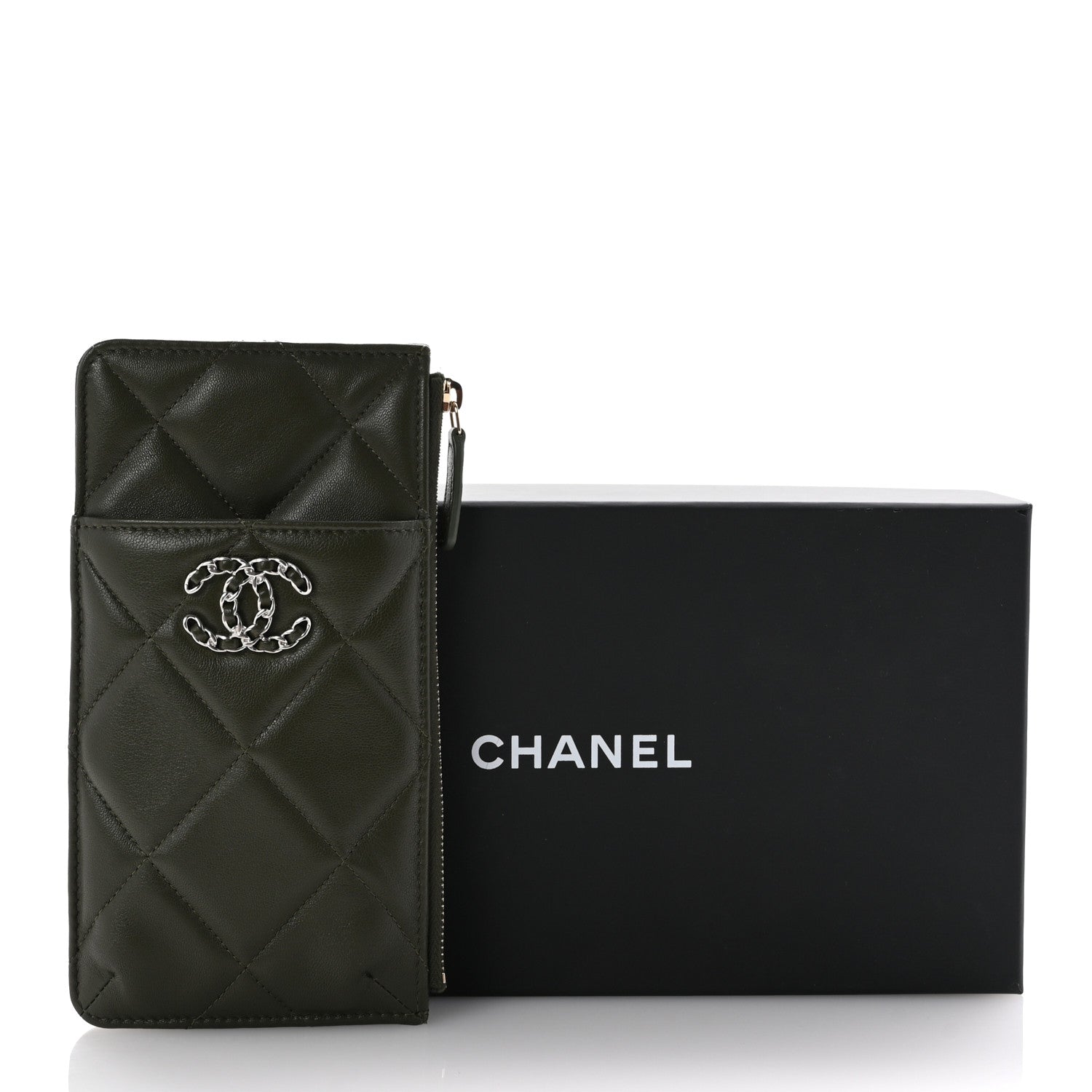 Chanel Lambskin Quilted Chanel 19 Phone and Card Holder Khaki 8 of 8